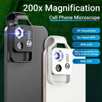 200X didinimo mikroskopo objektyvo withCPL mobiliojo LED Šviesos micro kišenėje makro lęšiai, skirti 
