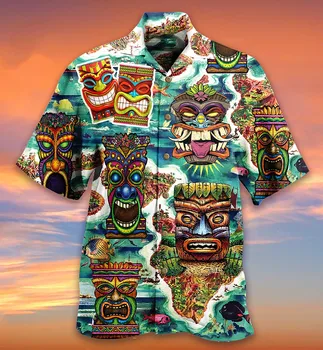 2022 Goblin Majų Totem Vyrų Havajų Marškinėliai Vasaros trumpomis Rankovėmis Retro vyriški Marškinėliai Atsitiktinis Mados Streetwear 3d Kaukolė Marškinėliai