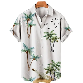 2022 Kokoso Medžio Vasaros Vyrų Havajų Marškinėliai trumpomis Rankovėmis Atvartas Vieną Mygtuką Spausdinti Marškinėliai Mados Atsitiktinis Paplūdimio Viršų