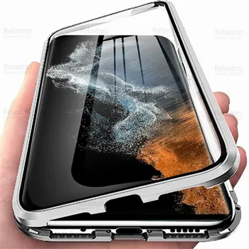 360° Magnetinis Flip Case For Samsung Galaxy S22 Ultra 5G S22Ultra 22 S Plius Dvipusis Apsauginis Stiklas atsparus smūgiams Padengti Fundas
