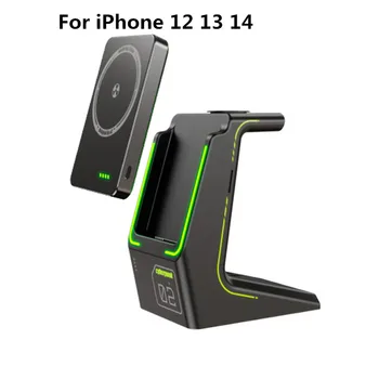 4in1 Magnetinio Wireless Power Bank 10000mAh P05ZM iPhone 12 13 14 Pro Airpods4 Mag-saugus Belaidis Kroviklis Papildomas Baterijas