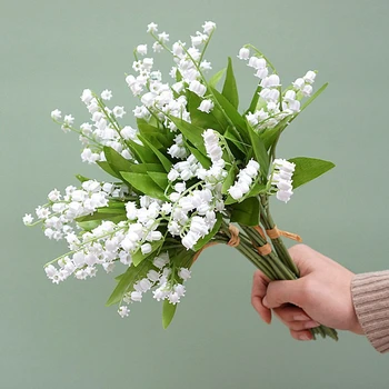 6 Šakutės Baltos Dirbtinės Gėlės Suklastotas, Plastikiniai, Rankų Darbo Laiškas Bellflower Namų Puošybai Augalų Sienos Vestuvių Namų Ūkio Produktai