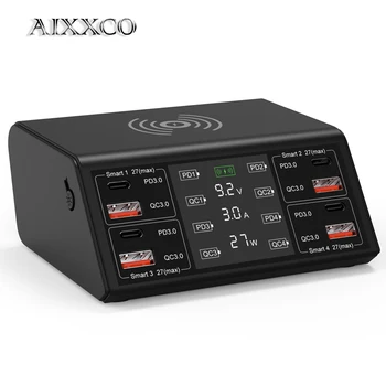 AIXXCO USB Įkroviklis PD QC3.0 USB C 100W 8 Uoste, Greitas Telefonas, Įkroviklis Qi 