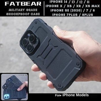 FATBEAR Taktinis karo Grade Armor Shell Odos Case Cover for iPhone 14 ir 13 12 Pro Max Mini / 11 Pro Max / X XR XS Max