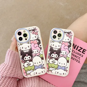 Kawaii Sanrio Hello Kitty Kuromi Telefono dėklas skirtas Iphone 11 12 13 14 Pro Max Plus SE 2020 Y2k Mergina Odinis Minkštas Apvalkalas