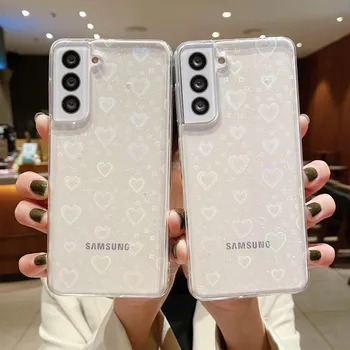 Lazerio Meilė Širdies Telefono dėklas Samsung Galaxy S22 Ultra S21 Plius S20 FE 20 Pastaba Ultra A32 4G A52 A72 5G Skaidrus, Minkštas Viršelis