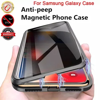 Magnetinės Metalo Privatumo Grūdintas Stiklas Telefono dėklas Samsung galaxy S10 S9 S8 Pastaba 8 9 10 Plius 