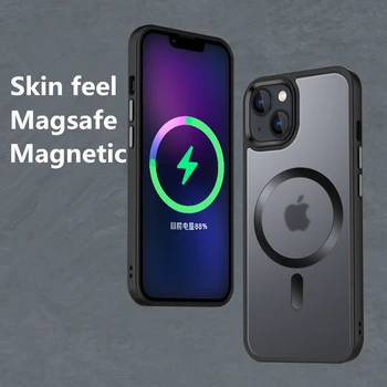 Originalus Magsafe Magnetinio Belaidžio Įkrovimo vientisos Spalvos Telefono dėklas Skirtas iphone 12 13 Mini 14 Plus Pro Max Mados Minkštas Galinį Dangtelį
