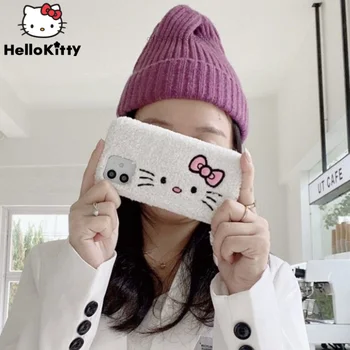 Sanrio Hello Kitty Aplikacija Pliušinis Atveju IPhone 14 13 11 12 Pro Max Mini XS XR 7 8 Plius Animacinių filmų Mielas Minkštas Dangtis atsparus smūgiams