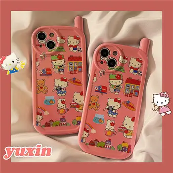 Sanrio Hello Kitty Cat Klasikinis Retro Antenos Telefono Dėklas Skirtas Iphone 11 12 13 Pro Max X Xs Xr 7 8 Plus Atsparus Smūgiams Raštas Dangtis
