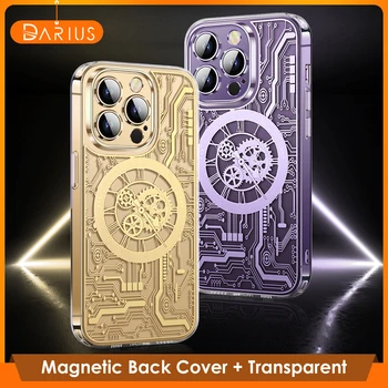 Už Magsafe Magnetinio Belaidžio Įkrovimo Telefono dėklas Skirtas iPhone 12 13 14 Pro Max 14Plus Mechaninė Tekstūros TPU Skaidrus