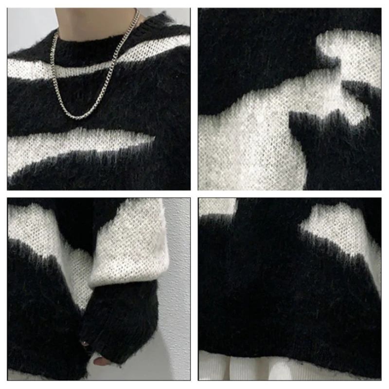 Vyriški Megztiniai Vintage Megztinis Harajuku Abstraktaus Modelio Megztinis Laisvi O-Kaklo Juoda Y2K Megztinis Tendencija Streetwear Vyras 5