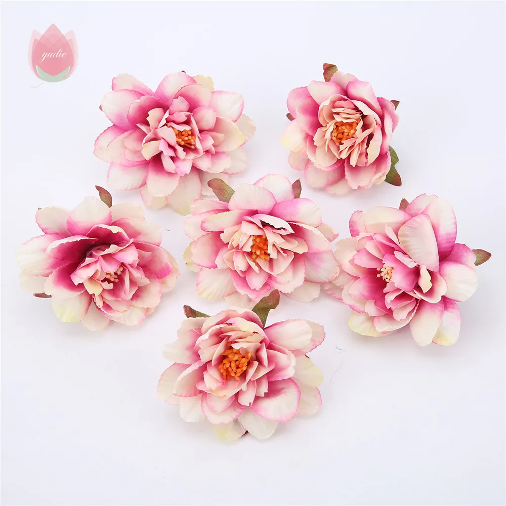 10vnt 7Cm Baltos spalvos Šilko Dirbtinės Orchidėjos Gėlių Galvos Gėlių Sienos Priedai Šeimos Rose Netikrą Gėlių Vestuvių Nuotaka 