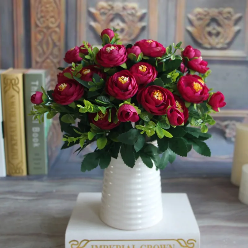AUKŠTOS Kokybės šilko gėlių Europos 1 Puokštė Dirbtinės Gėlės Rudenį Ryškus Bijūnas Netikrą Lapų Vestuvių Namo Šalis Dekoro A 1