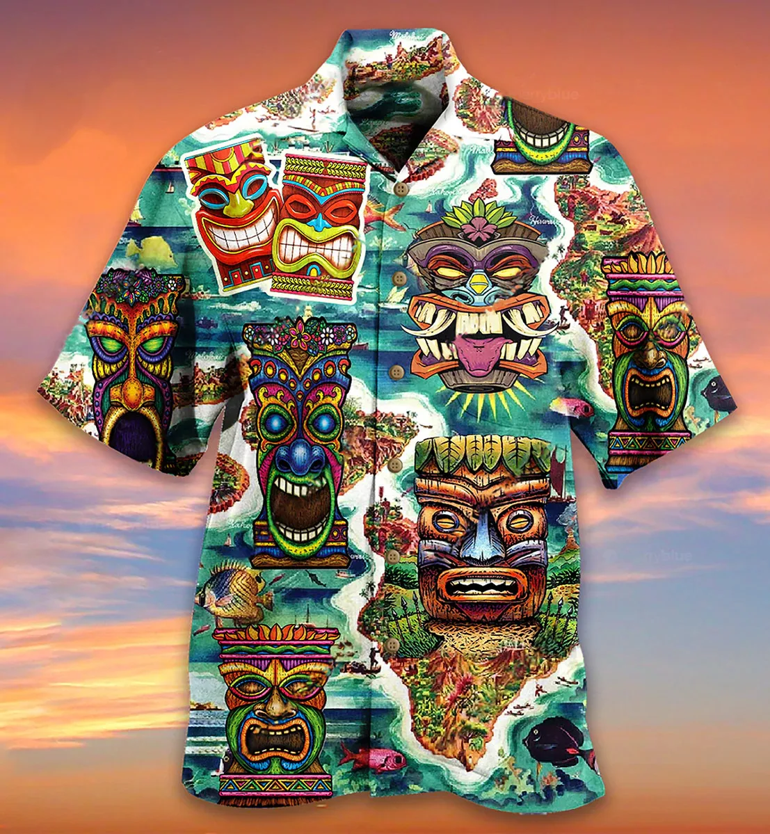 2022 Goblin Majų Totem Vyrų Havajų Marškinėliai Vasaros trumpomis Rankovėmis Retro vyriški Marškinėliai Atsitiktinis Mados Streetwear 3d Kaukolė Marškinėliai 0
